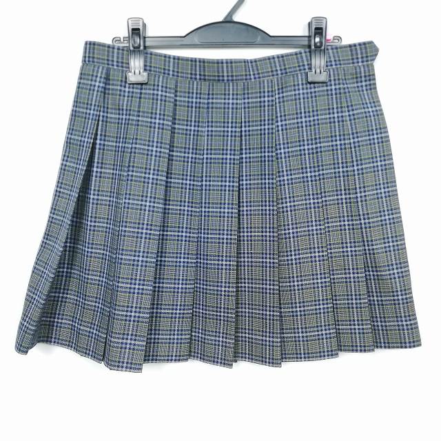 スクールスカート 大きいサイズ 冬物 w72-丈44 チェック 中学 高校 ミニ丈 プリーツ 学生服 制服 女子 中古 HK3547