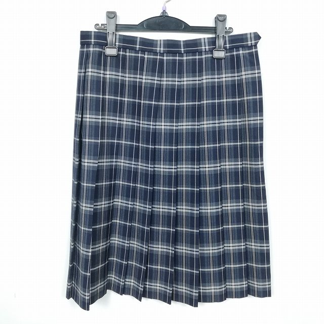 スクールスカート 大きいサイズ 夏物 w75-丈66 チェック 中学 高校 プリーツ 学生服 制服 女子 中古 HK3562