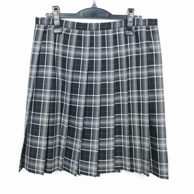 スクールスカート 大きいサイズ 冬物 w75-丈53 チェック 中学 高校 プリーツ 学生服 制服 女子 中古 HK3572
