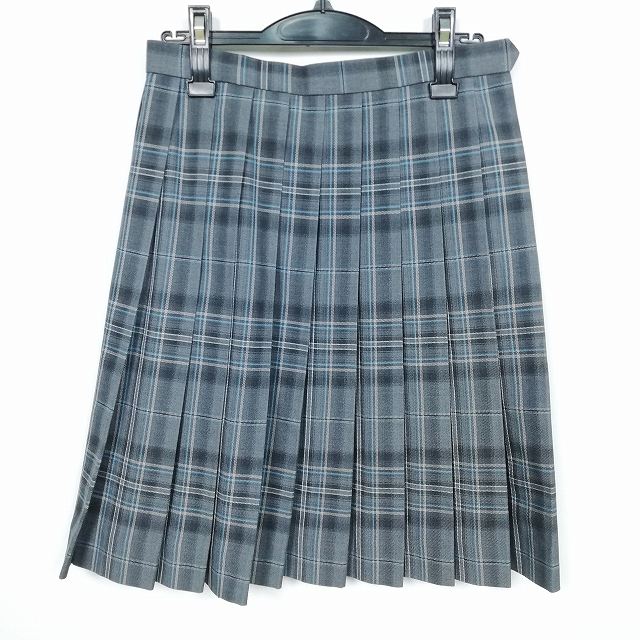 スクールスカート 冬物 w66-丈56 チェック 中学 高校 プリーツ 学生服 制服 女子 中古 HK3574