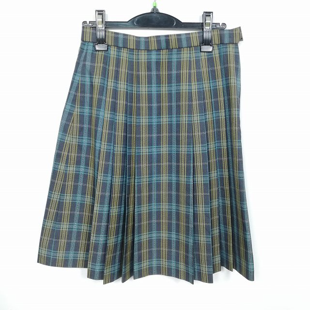 スクールスカート 冬物 w66-丈56 チェック 中学 高校 プリーツ 学生服 制服 女子 中古 HK3575