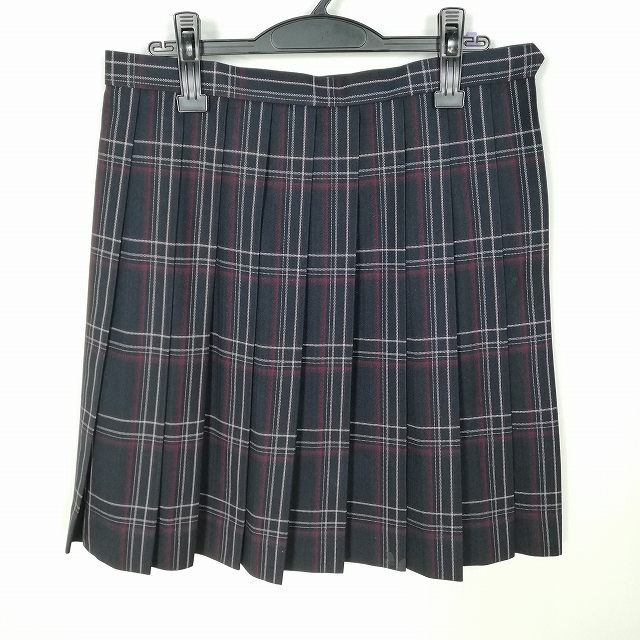 スクールスカート 大きいサイズ 冬物 w75-丈53 チェック 中学 高校 プリーツ 学生服 制服 女子 中古 HK3580