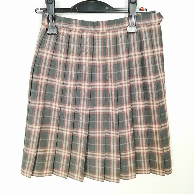 スクールスカート 冬物 w60-丈52 チェック 中学 高校 プリーツ 学生服 制服 女子 中古 HK3587