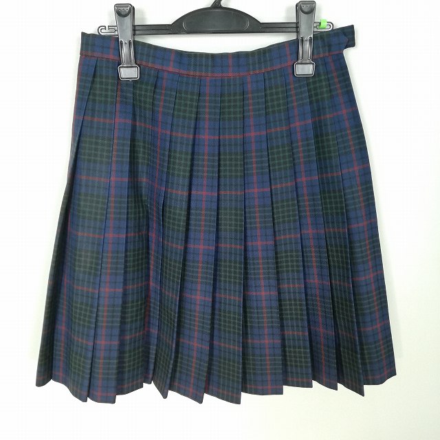 スクールスカート 冬物 w66-丈55 チェック 中学 高校 プリーツ 学生服 制服 女子 中古 HK3618