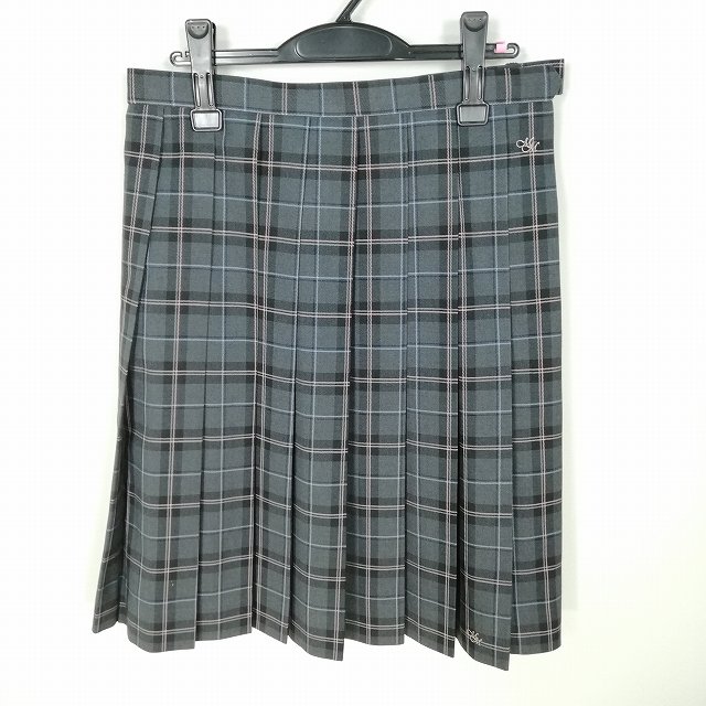 スクールスカート 大きいサイズ 冬物 w72-丈59 チェック 東京武蔵村山高校 プリーツ 学生服 制服 女子 中古 HK3619