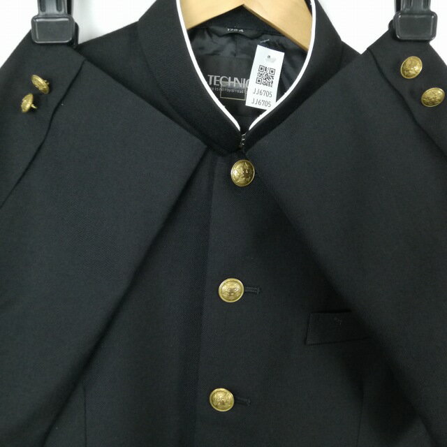 学生服 学ラン 170A 男子 上着 丸洗い可 ウール混 標準型学生服 ラウンドカラー サージ 黒 中古 ランクB a3 JJ6705