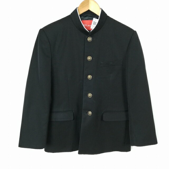 学生服 学ラン 160B 男子 カンコー 上着 丸洗い可 標準型学生服 ラウンドカラー カシドス 黒 中古 ランクC a3 JJ6707