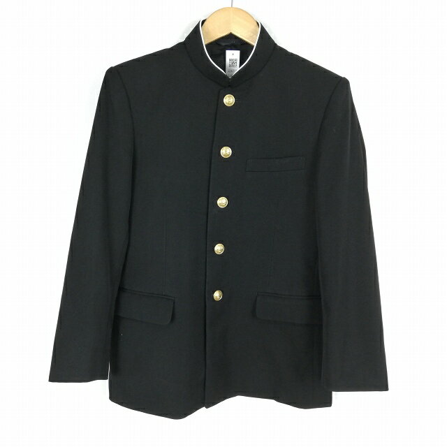 学生服 学ラン 165A 男子 上着 丸洗い可 ウール混 標準型学生服 ラウンドカラー カシドス 黒 中古 ランクC a3 JJ6711