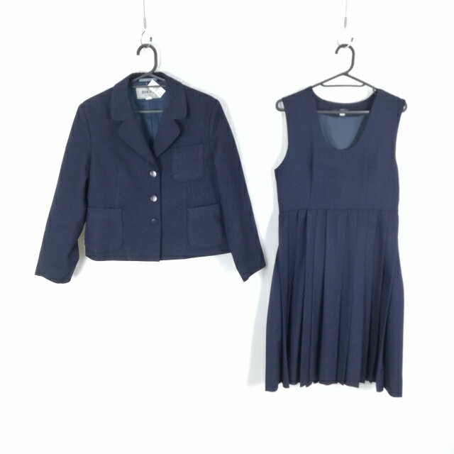 ブレザー ジャンパースカート 上下2点セット 冬物 女子 学生服 中学 高校 紺 制服 中古 ランクC NA3059