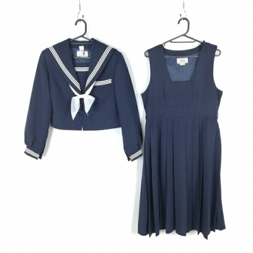 セーラー服 ジャンパースカート スカーフ 上下3点セット カンコー 冬物 白3本線 女子 学生服 中学 高校 紺 制服 中古 ランクC NA3069 セーラー服 ジャンパースカート スカーフ 上下3点セット カンコー 冬物 白3本線 女子 学生服 中学 高校 紺 制服 中古 ランクC NA3069