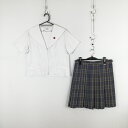セーラー服 チェックスカート 上下2点セット 大きいサイズ トンボ 夏物 白1本線 女子 学生服 長崎大村高校 白 中古 ランクC NA3077