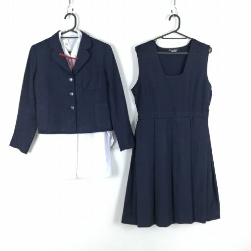ブレザー ジャンパースカート 紐タイ 上下4点セット 冬物 女子 学生服 中学 高校 紺 制服 中古 ランクC NA3119 ブレザー ジャンパースカート 紐タイ 上下4点セット 冬物 女子 学生服 中学 高校 紺 制服 中古 ランクC NA3119
