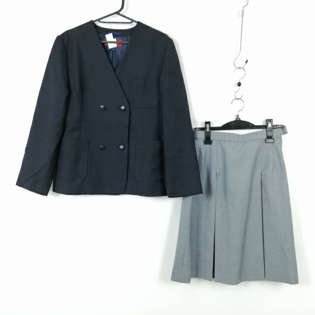 イートン スカート 上下2点セット トンボ 冬物 女子 学生服 中学 高校 紺 制服 中古 ランクC NA9413