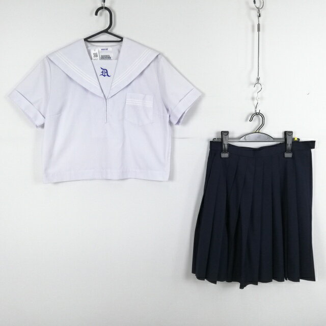 セーラー服 スカート 上下2点セット 165A 大きいサイズ 夏物 白3本線 女子 学生服 兵庫大白書中学 白 制服 中古 ランクC NA9567