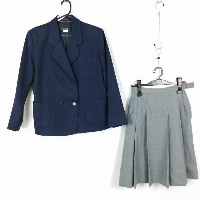 ブレザー スカート 上下2点セット 大きいサイズ 冬物 女子 学生服 中学 高校 紺 制服 中古 ランクC NA9600