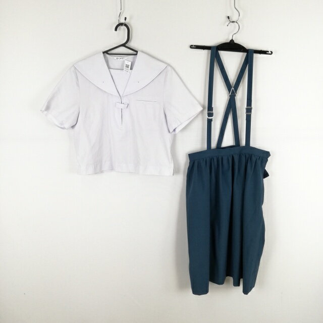 セーラー服 スカート 上下2点セット 富士ヨット 夏物 女子 学生服 中学 高校 白 制服 中古 ランクC EY5368