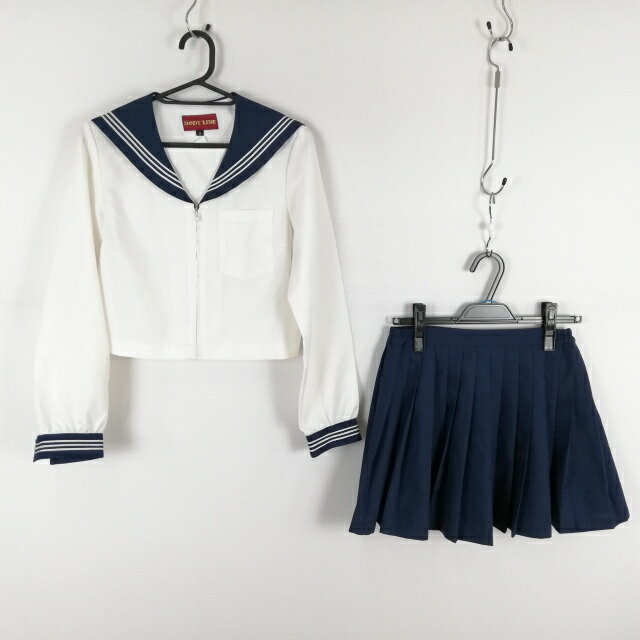 コスプレ セーラー服 マイクロミニスカート 上下2点セット M 白3本線 女子 学生服 中学 高校 白 制服 中古 GM1286