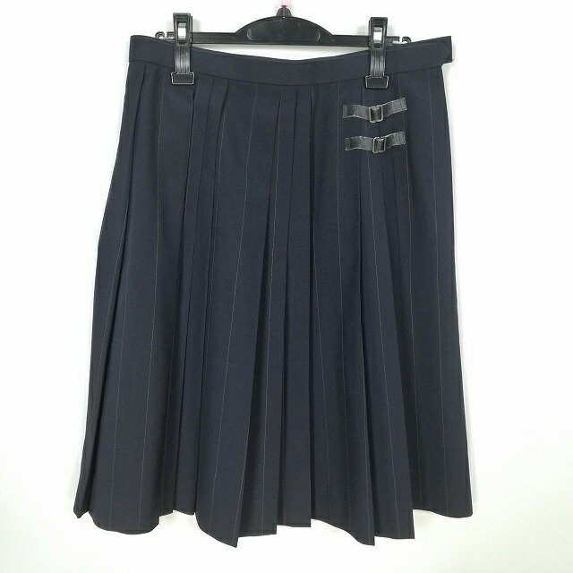 スクールスカート 大きいサイズ 夏物 w72-丈62 ストライプ 兵庫姫路別所高校 プリーツ 学生服 制服 女子 中古 HK4216