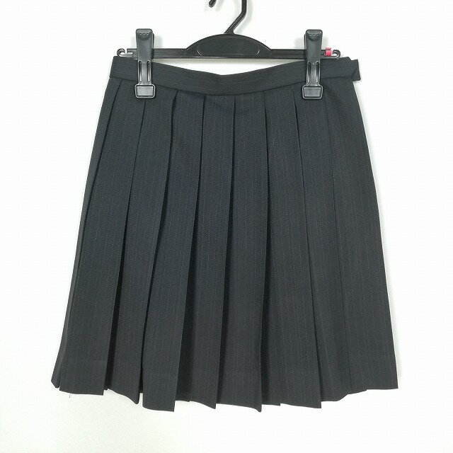 スクールスカート 冬物 w63-丈49 ストライプ 中学 高校 プリーツ 学生服 制服 女子 中古 HK4221