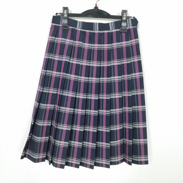 スクールスカート 夏物 w63-丈59 チェック 大阪国際大和田中学 プリーツ 学生服 制服 女子 中古 HK4232