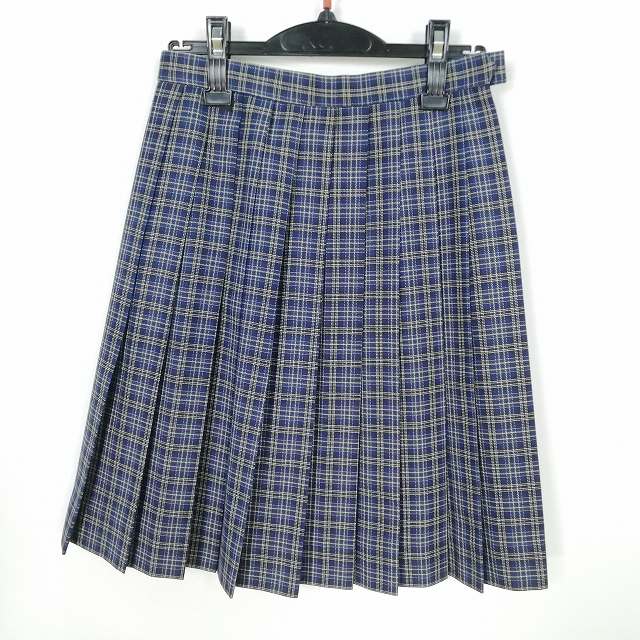 スクールスカート 冬物 w62-丈55 チェック 中学 高校 プリーツ 学生服 制服 女子 中古 HK4250