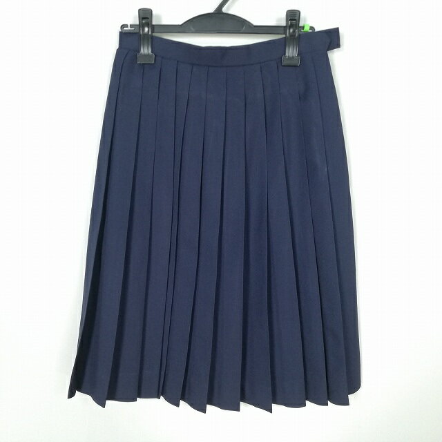 スクールスカート 冬物 w66-丈63 紺 中学 高校 プリーツ 学生服 制服 女子 中古 HK4281