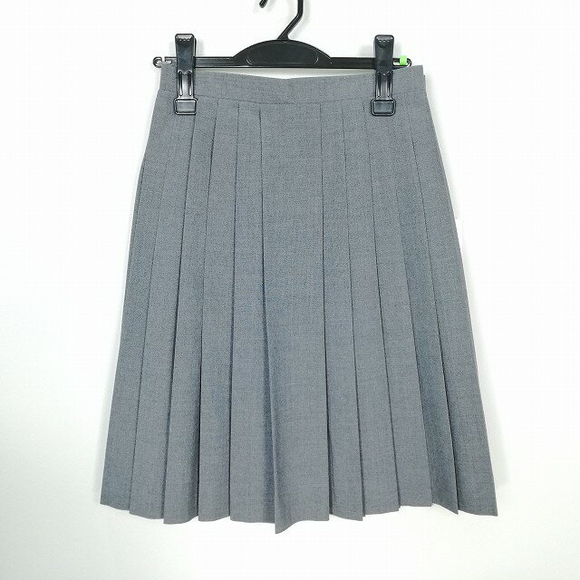 スクールスカート 夏物 w66-丈57 グレー 中学 高校 プリーツ 学生服 制服 女子 中古 HK4293