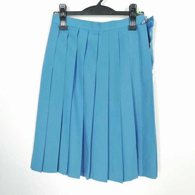 スクールスカート 夏物 w66-丈60 水色 中学 高校 プリーツ 学生服 制服 女子 中古 HK4308