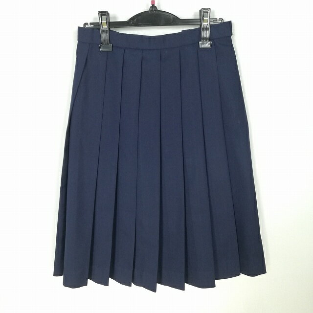 スクールスカート 冬物 w63-丈65 紺 中学 高校 プリーツ 学生服 制服 女子 中古 HK4335