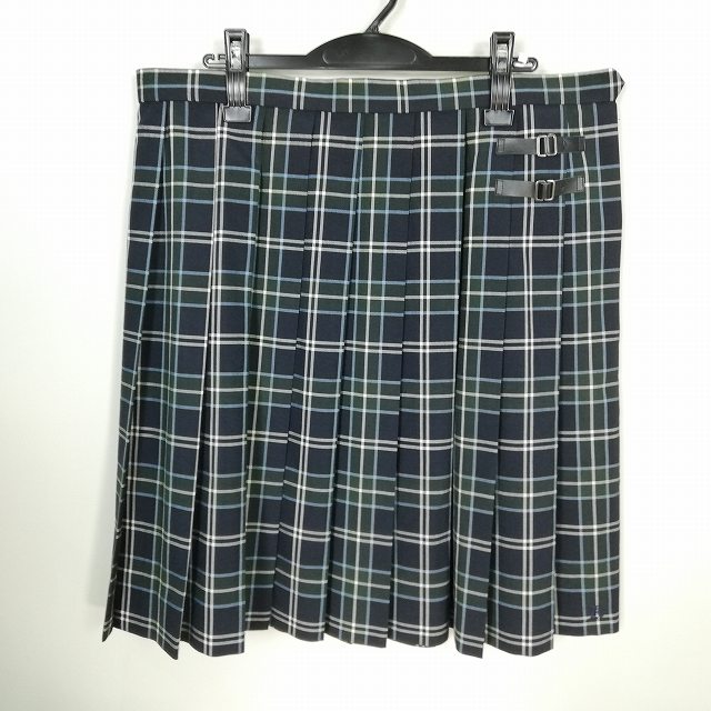 スクールスカート 大きいサイズ 夏物 w85-丈58 チェック 鹿児島高校 プリーツ 学生服 制服 女子 中古 HK8921