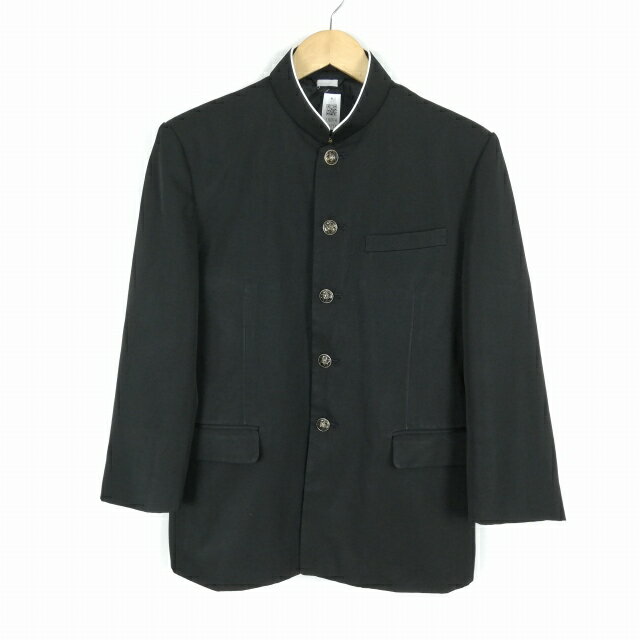 学生服 学ラン 約175A 男子 上着 丸洗い可 ウール混 標準型学生服 ラウンドカラー カシドス 黒 中古 ランクC a3 JJ6714