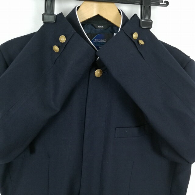 学生服 学ラン 180A 男子 富士ヨット 上着 ウール混 学校指定制服 ラウンドカラー 紺 中古 ランクC a3 JJ6718