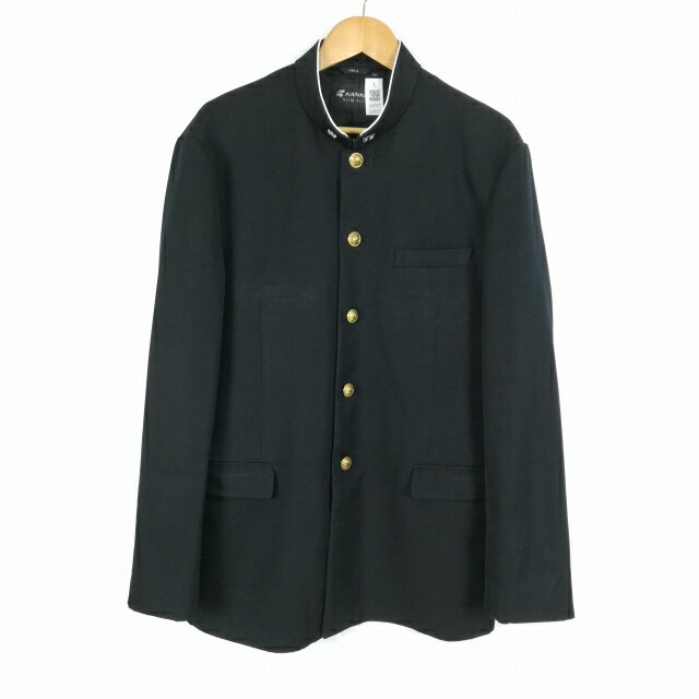 学生服 学ラン 190A 男子 カンコー 上着 丸洗い可 ウール混 標準型学生服 ラウンドカラー カシドス 黒 中古 ランクC a3 JJ6727