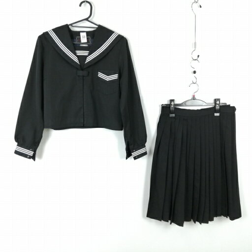 セーラー服 スカート 上下2点セット トンボ 冬物 白3本線 女子 学生服 中学 高校 黒 制服 中古 ランクC NA4749 セーラー服 スカート 上下2点セット トンボ 冬物 白3本線 女子 学生服 中学 高校 黒 制服 中古 ランクC NA4749