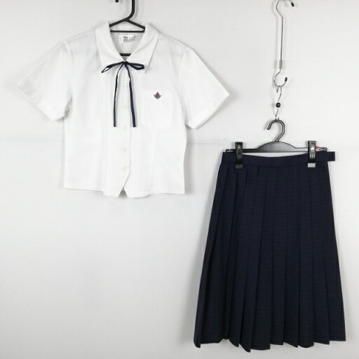 ブラウス チェックスカート 紐タイ 上下3点セット M 夏物 女子 学生服 熊本商業高校 白 制服 中古 ランクC NA6721 ブラウス チェックスカート 紐タイ 上下3点セット M 夏物 女子 学生服 熊本商業高校 白 制服 中古 ランクC NA6721