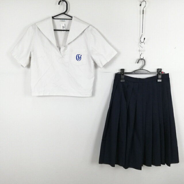 セーラー服 スカート 上下2点セット 夏物 女子 学生服 高知学芸中学高校 白 制服 中古 ランクC NA9637