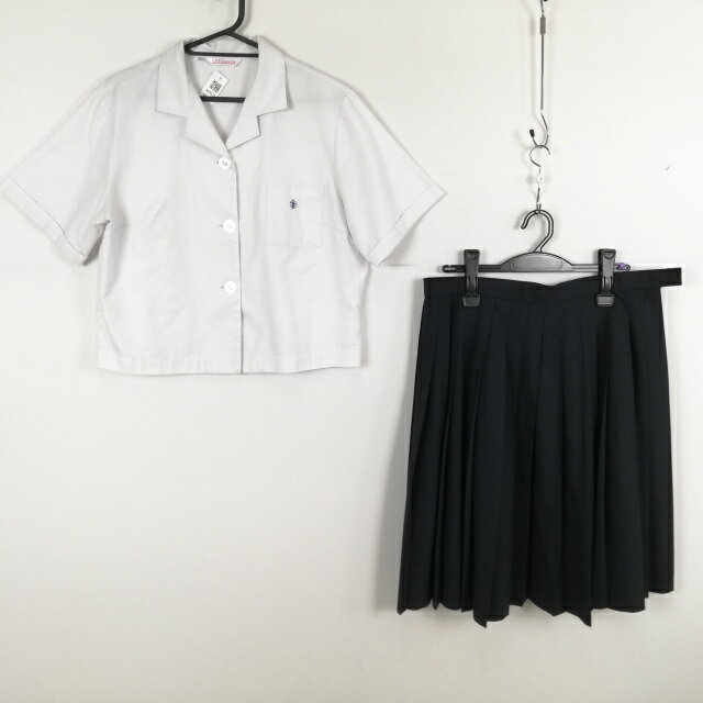 ブラウス スカート 上下2点セット 大きいサイズ 夏物 女子 学生服 中学 高校 白 制服 中古 ランクC NA9639