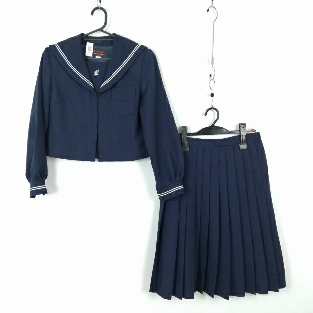 セーラー服 スカート 上下2点セット 155A カンコー 冬物 白2本線 女子 学生服 中学 高校 紺 制服 中古 ランクC NA4854
