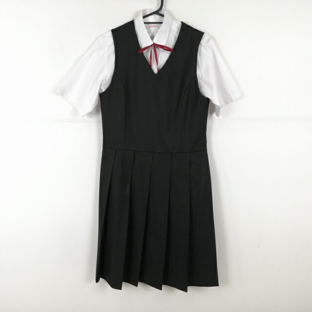 ジャンパースカート 紐タイ バスト88 ウエスト78 カンコー 冬物 女子 学生服 中学 高校 黒 制服 中古 ランクC EY0036