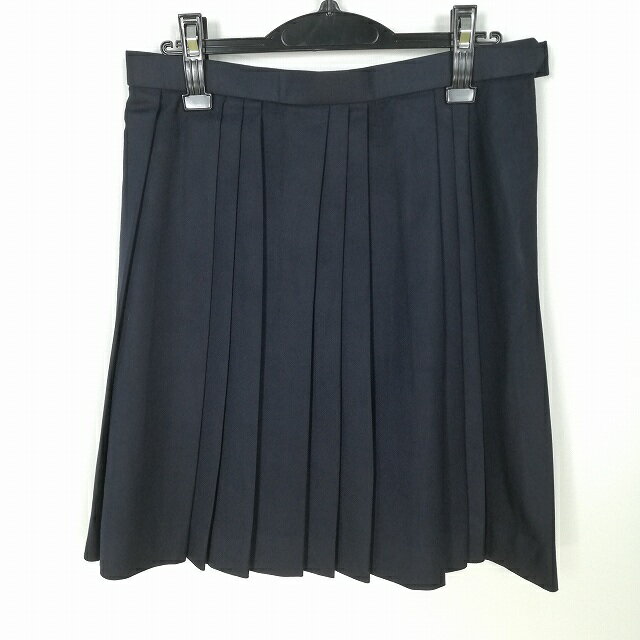 スクールスカート 冬物 w69-丈53 紺 中学 高校 プリーツ 学生服 制服 女子 中古 HK4375
