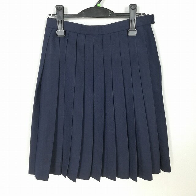スクールスカート 冬物 w66-丈57 紺 中学 高校 プリーツ 学生服 制服 女子 中古 HK4377