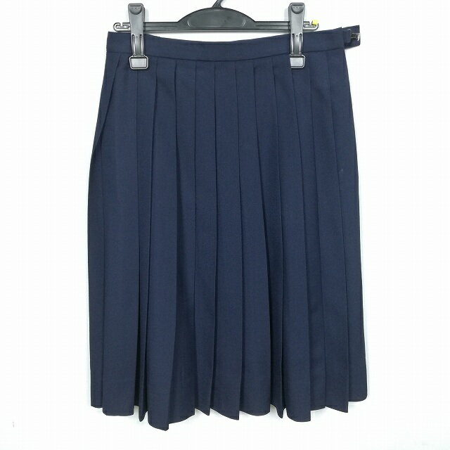 スクールスカート 冬物 w69-丈64 紺 中学 高校 プリーツ 学生服 制服 女子 中古 HK4389