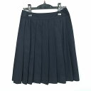 スクールスカート 冬物 w60-丈58 紺 中学 高校 プリーツ 学生服 制服 女子 中古 HK4399