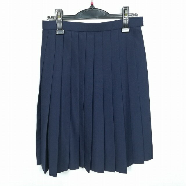 スクールスカート 夏物 w63-丈57 紺 中学 高校 プリーツ 学生服 制服 女子 中古 HK4406
