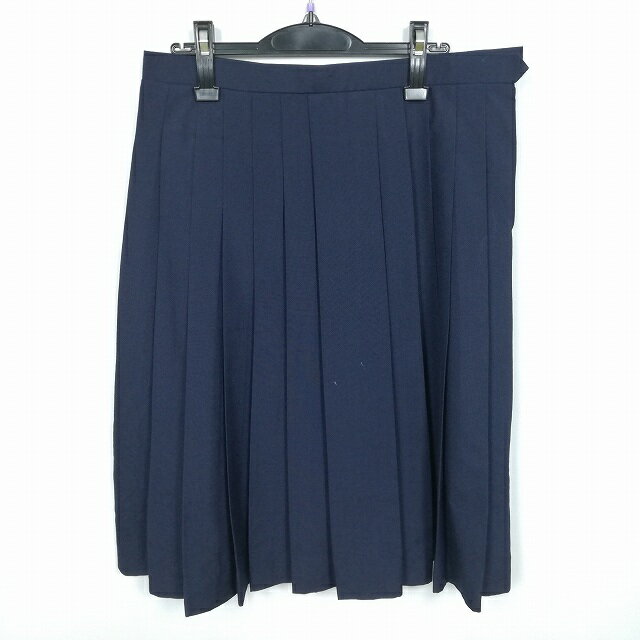 スクールスカート 大きいサイズ 夏物 w75-丈68 紺 中学 高校 プリーツ 学生服 制服 女子 中古 HK4423