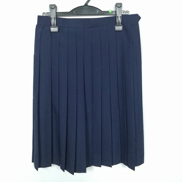 スクールスカート 夏物 w66-丈62 紺 中学 高校 プリーツ 学生服 制服 女子 中古 HK4437
