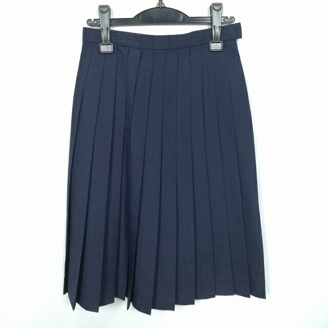 スクールスカート 夏物 w60-丈66 紺 中学 高校 プリーツ 学生服 制服 女子 中古 HK4442