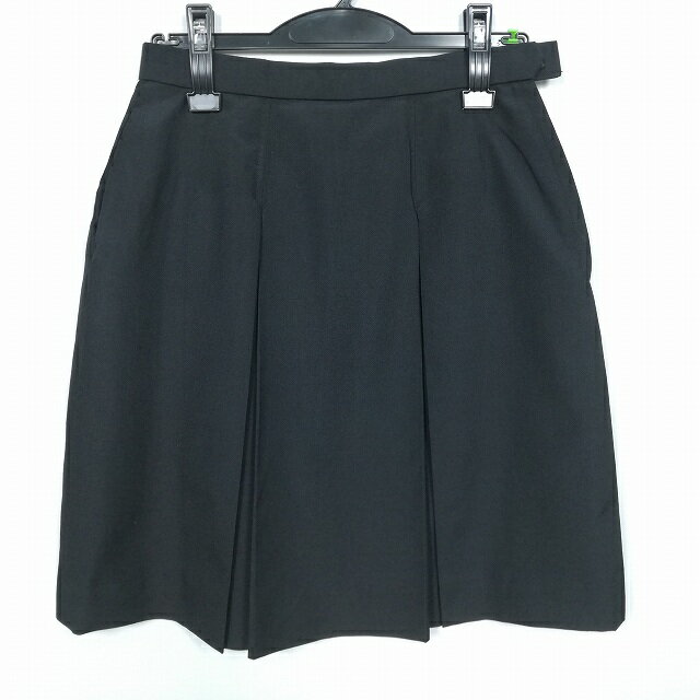 スクールスカート 夏物 w66-丈53 黒 中学 高校 プリーツ 学生服 制服 女子 中古 HK4445