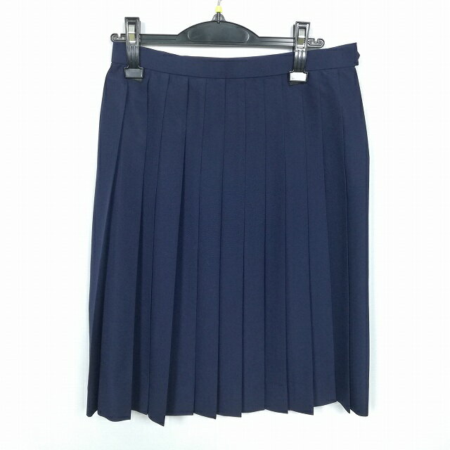スクールスカート 夏物 w69-丈60 紺 中学 高校 プリーツ 学生服 制服 女子 中古 HK4456