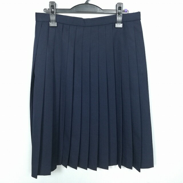 スクールスカート 大きいサイズ 夏物 w75-丈66 紺 中学 高校 プリーツ 学生服 制服 女子 中古 HK4458